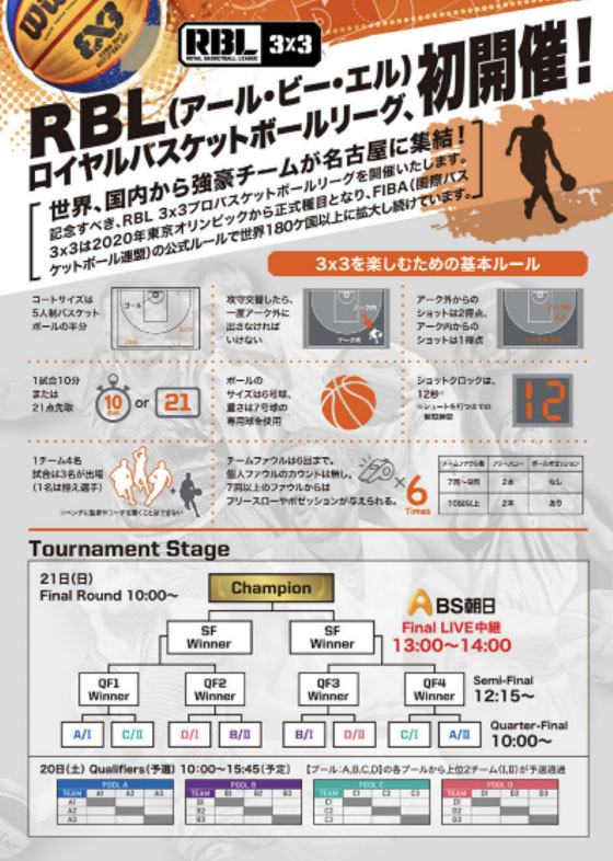 RBL（アール・ビー・エル）ロイヤルバスケットボールリーグ、初開催のフライヤー表面